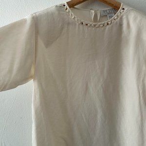 vintage ivory silk blouse with braided neckline.